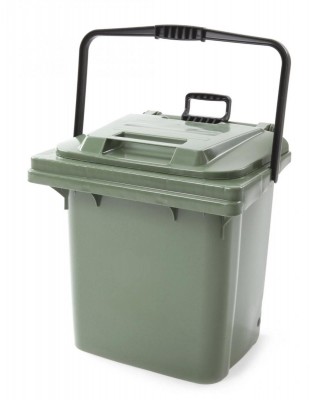 40 Liter Abfall-Trolley, Kunststoffbehälter mit Deckel, Ziehstange & Kunststoffrollen