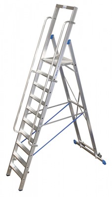 Stabilo® Professional Stufen-StehLeiter, Standplattform & Sicherheitsbügel, fahrbar - Alu - Arbeitshöhe 4.35 m - 1 x 10 Stufen