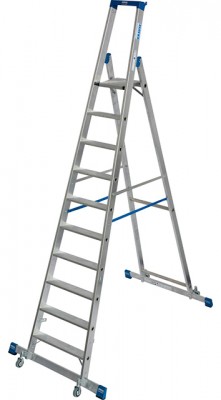 Stabilo® Professional Stufen-StehLeiter, fahrbar mit Traverse - Alu - Arbeitshöhe 4.35 m - 1 x 10 Stufen