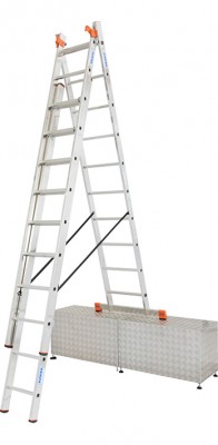 Monto® Tribilo® Sprossen-VielzweckLeiter, dreiteilig, treppengängig - Alu - Arbeitshöhen 3.90 m bis 7.65 m - 3 x 10 Sprossen
