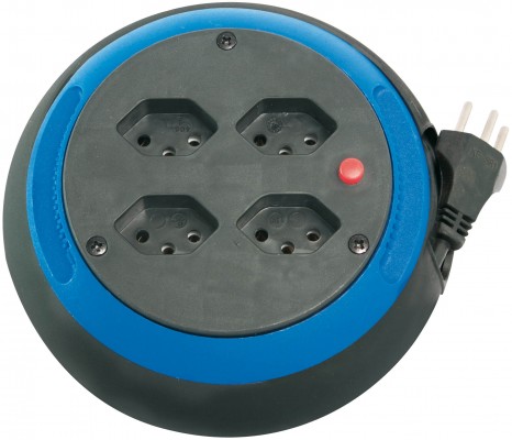 Kabelbox Comfort Line 4-fach, IP20, 4 Steckdosen - Ø 180 mm / 4 m / 3 x 1.0 mm² / 230 V - blau/schwarz - VE = 2 Stück