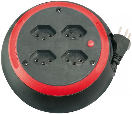 Kabelbox Comfort Line 4-fach, IP20, 4 Steckdosen - Ø 180 mm / 4 m / 3 x 1.0 mm² / 230 V - kaminrot/schwarz - VE = 2 Stück