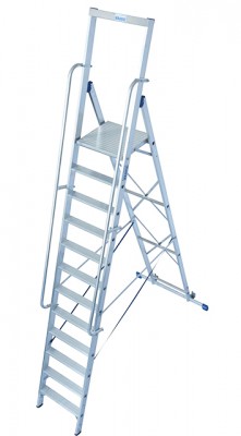 Stabilo® Professional Stufen-StehLeiter, Standplattform & Sicherheitsbügel, fahrbar - Alu - Arbeitshöhe 4.80 m - 1 x 12 Stufen