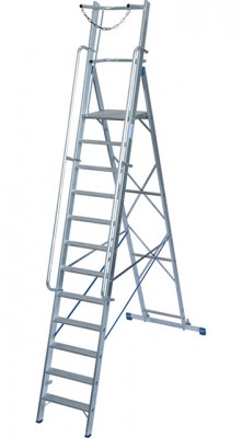 Stabilo® Professional Stufen-StehLeiter, Sicherheitsbügel & Absicherung, fahrbar - Alu - Arbeitshöhe 4.80 m - 1 x 12 Stufen