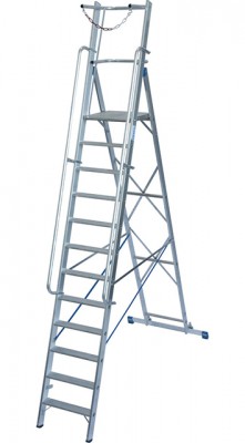 Stabilo® Professional Stufen-StehLeiter, Sicherheitsbügel & Absicherung, fahrbar - Alu - Arbeitshöhe 4.80 m - 1 x 12 Stufen