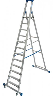 Stabilo® Professional Stufen-StehLeiter, fahrbar mit Traverse - Alu - Arbeitshöhe 4.80 m - 1 x 12 Stufen