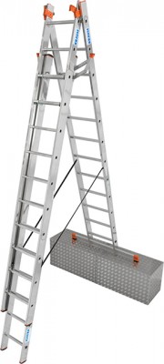 Monto® Tribilo® Sprossen-VielzweckLeiter, dreiteilig, treppengängig - Alu - Arbeitshöhen 4.40 m bis 9.30 m - 3 x 12 Sprossen