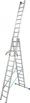 Stabilo® Sprossen-VielzweckLeiter, mit Wandlaufrollen, dreiteilig - Alu - Arbeitshöhen 4.40 m bis 9.30 m - 3 x 12 Sprossen