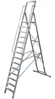 Stabilo® Professional Stufen-StehLeiter, Standplattform & Sicherheitsbügel, fahrbar - Alu - Arbeitshöhe 5.30 m - 1 x 14 Stufen