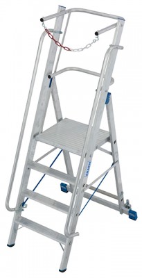 Stabilo® Professional Stufen-StehLeiter, Sicherheitsbügel & Absicherung, fahrbar - Alu - Arbeitshöhe 2.95 m - 1 x 4 Stufen