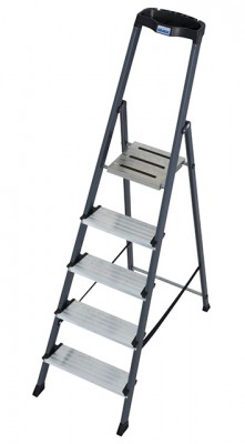 Monto® Securo® Stufen-StehLeiter, eloxiert - Arbeitshöhe 3.05 m - 1 x 5 Stufen