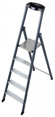 Monto® SePro S® Stufen-StehLeiter, eloxiert - Alu - Arbeitshöhe 3.05 m - 1 x 5 Stufen