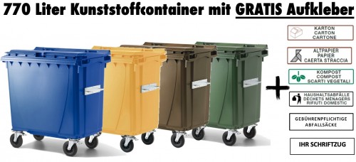Werbeaktion: 770 Liter Kunststoffcontainer mit GRATIS Aufkleber/Beschriftung