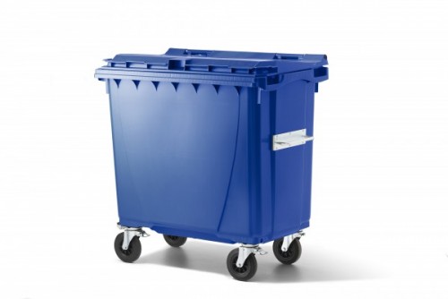 770 Liter Standard Kunststoffcontainer Blau mit 4 Lenkrollen davon 2 mit Bremse