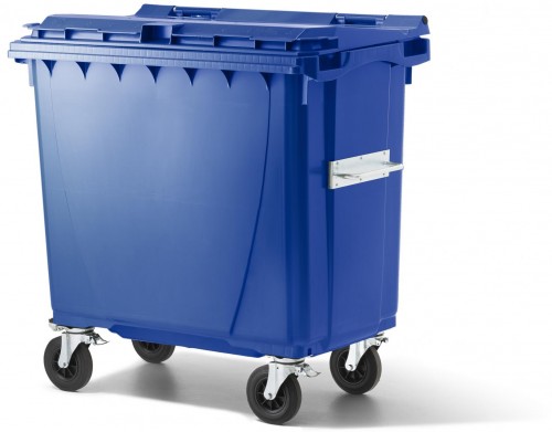 770 Liter Standard Kunststoffcontainer Blau mit 4 Lenkrollen davon 2 mit Bremse