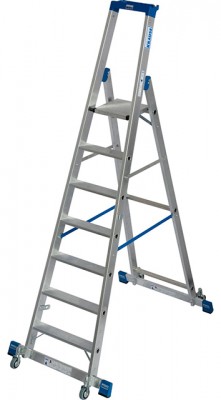 Stabilo® Professional Stufen-StehLeiter, fahrbar mit Traverse - Alu - Arbeitshöhe 3.65 m - 1 x 7 Stufen