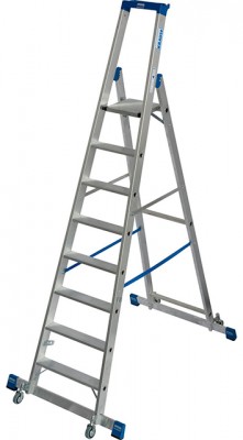 Stabilo® Professional Stufen-StehLeiter, fahrbar mit Traverse - Alu - Arbeitshöhe 3.90 m - 1 x 8 Stufen