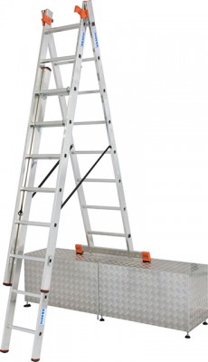 Monto® Tribilo® Sprossen-VielzweckLeiter, dreiteilig, treppengängig - Alu - Arbeitshöhen 3.45 m bis 6.05 m - 3 x 8 Sprossen