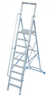 Stabilo® Professional Stufen-StehLeiter, Standplattform & Sicherheitsbügel, fahrbar - Alu - Arbeitshöhe 4.10 m - 1 x 9 Stufen