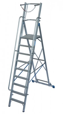 Stabilo® Professional Stufen-StehLeiter, Sicherheitsbügel & Absicherung, fahrbar - Alu - Arbeitshöhe 4.10 m - 1 x 9 Stufen