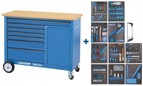 GEDORE 1504 XL-TS-308 Rollwerkbank mit 7 Schubladen und 308-tlg. Werkzeugsortiment - blau