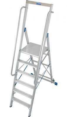 Stabilo® Professional Stufen-StehLeiter, Standplattform & Sicherheitsbügel, fahrbar - Alu - Arbeitshöhe 3.45 m - 1 x 6 Stufen
