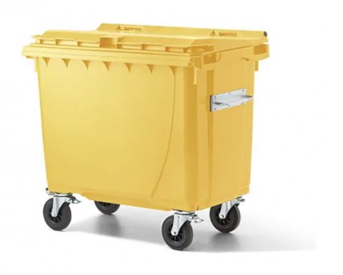 770 Liter Standard Kunststoffcontainer Gelb mit 4 Lenkrollen davon 2 mit Bremse