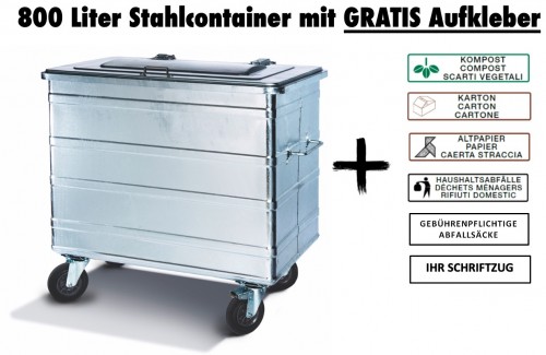 Werbeaktion: 800 Liter Standard Stahlcontainer mit GRATIS Aufkleber oder Beschriftung