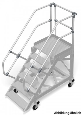 Stabilo® Treppe mit Plattform, fahrbar - Neigung 45° - Stufenbreite 80 cm - Höhe 1.08-1.29 m - 1 x 6 Stufen