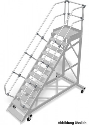 Stabilo® Treppe mit Plattform, fahrbar - Neigung 45° - Stufenbreite 60 cm - Höhe 2.37-2.58 m - 1 x 12 Stufen