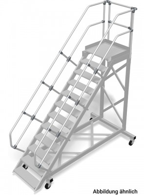 Stabilo® Treppe mit Plattform, fahrbar - Neigung 60° - Stufenbreite 60 cm - Höhe 2.75-3.00 m - 1 x 12 Stufen