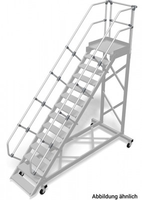Stabilo® Treppe mit Plattform, fahrbar - Neigung 45° - Stufenbreite 100 cm - Höhe 2.80-3.01 m - 1 x 14 Stufen