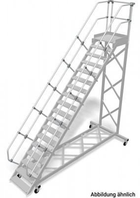 Stabilo® Treppe mit Plattform, fahrbar - Neigung 45° - Stufenbreite 60 cm - Höhe 3.66-3.87 m - 1 x 18 Stufen