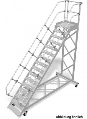 Stabilo® Treppe mit Plattform, fahrbar - Neigung 60° - Stufenbreite 60 cm - Höhe 3.75-4.00 m - 1 x 16 Stufen