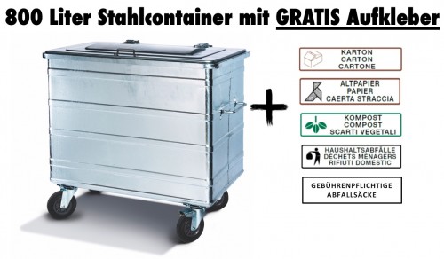 Werbeaktion: 800 Liter Standard Stahlcontainer mit GRATIS Aufkleber