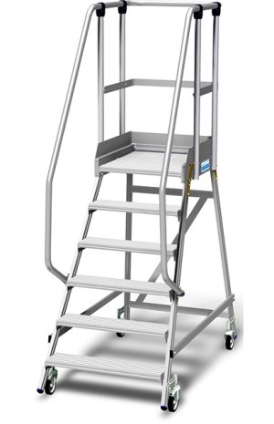 Stabilo® Professional PodestLeiter fahrbar, einseitig begehbar mit Fussleiste und extra hohem Plattformgeländer