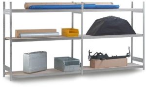Grossfachregale mit Spanplatten, Stecksystem, verzinkt