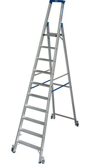 Stabilo® Professional Stufen-StehLeiter, fahrbar - Alu - Arbeitshöhe 4.35 m - 1 x 10 Stufen