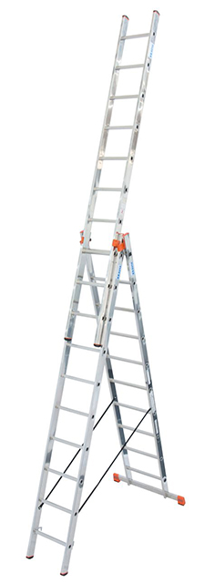 Monto® Tribilo® Sprossen-VielzweckLeiter, dreiteilig - Alu - Arbeitshöhen 3.85 m bis 7.65 m - 3 x 10 Sprossen