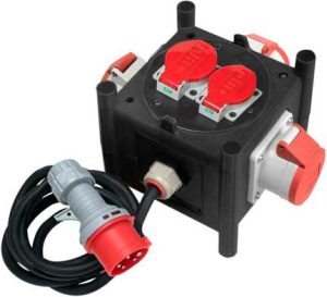 Gummi-Stromverteiler Mini, IP55/IP44, Steckdosen 3 x CEE / 2 x T25 - 1 m / 5 x 2.5 mm² - 230/400 V, 16 A