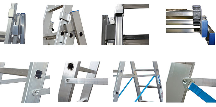 Stabilo® Sprossen-VielzweckLeiter, treppengängig, dreiteilig - Alu - Arbeitshöhen 3.60 m bis 6.85 m - 3 x 9 Sprossen – Bild 2