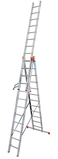 Monto® Tribilo® Sprossen-VielzweckLeiter, dreiteilig - Alu - Arbeitshöhen 4.40 m bis 9.30 m - 3 x 12 Sprossen