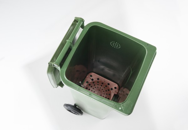 140 Liter Kompostbehälter grün mit Deckel & Rädern – Bild 2