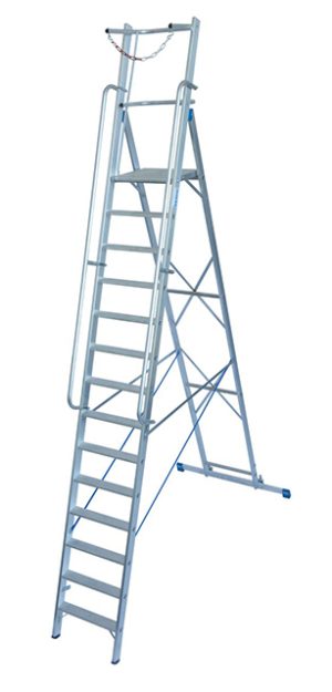 Stabilo® Professional Stufen-StehLeiter, Sicherheitsbügel & Absicherung, fahrbar - Alu - Arbeitshöhe 5.30 m - 1 x 14 Stufen