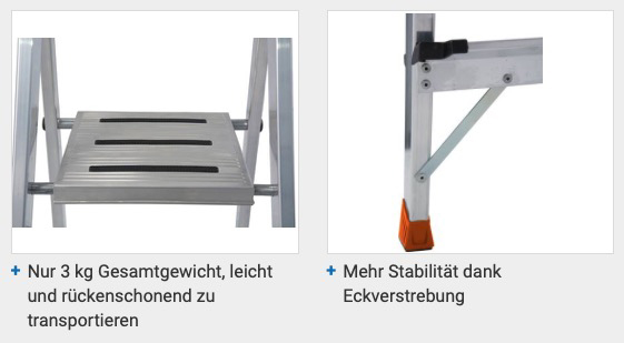 Monto® Sepuro® Stufen-StehLeiter - Alu - Arbeitshöhe 2.40 m - 1 x 2 Stufen – Bild 4