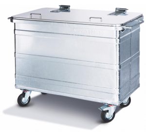 400 Liter Stahlcontainer, 4 Lenkrollen mit einer Bremse