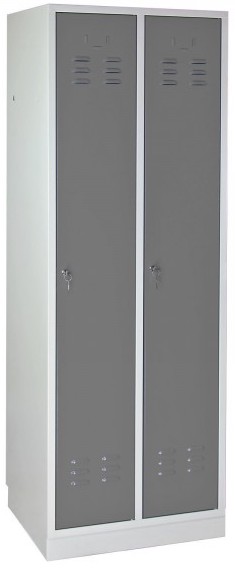 METEC Spind mit Sockel, 2 Abteile, HxBxT 1775x600x500mm Lichtgrau/Silbergrau