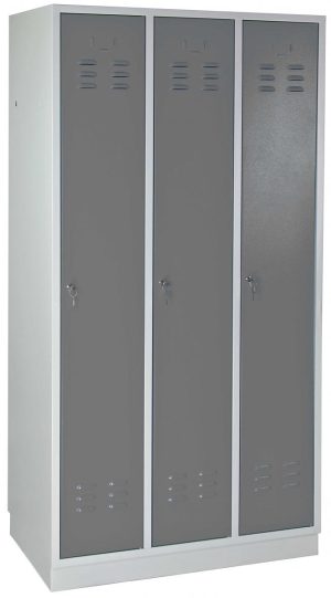 METEC Spind mit Sockel, 3 Abteile, HxBxT 1775x890x500mm Lichtgrau/Silbergrau