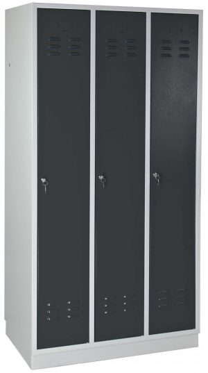 METEC Spind mit Sockel, 3 Abteile, HxBxT 1775x890x500mm Lichtgrau/Anthrazit
