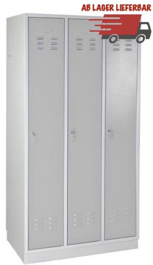 METEC Spind mit Sockel, 3 Abteile, HxBxT 1775x890x500mm Lichtgrau/Lichtgrau